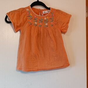Zara Girls Orange Floral Embroidered Cotton Blouse